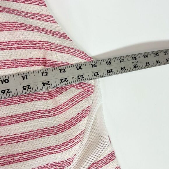 Rhyme A-Line Mini Dress Women's Medium Pink Cream Striped Racer Tweed Hidden Zip - Picture 6 of 10